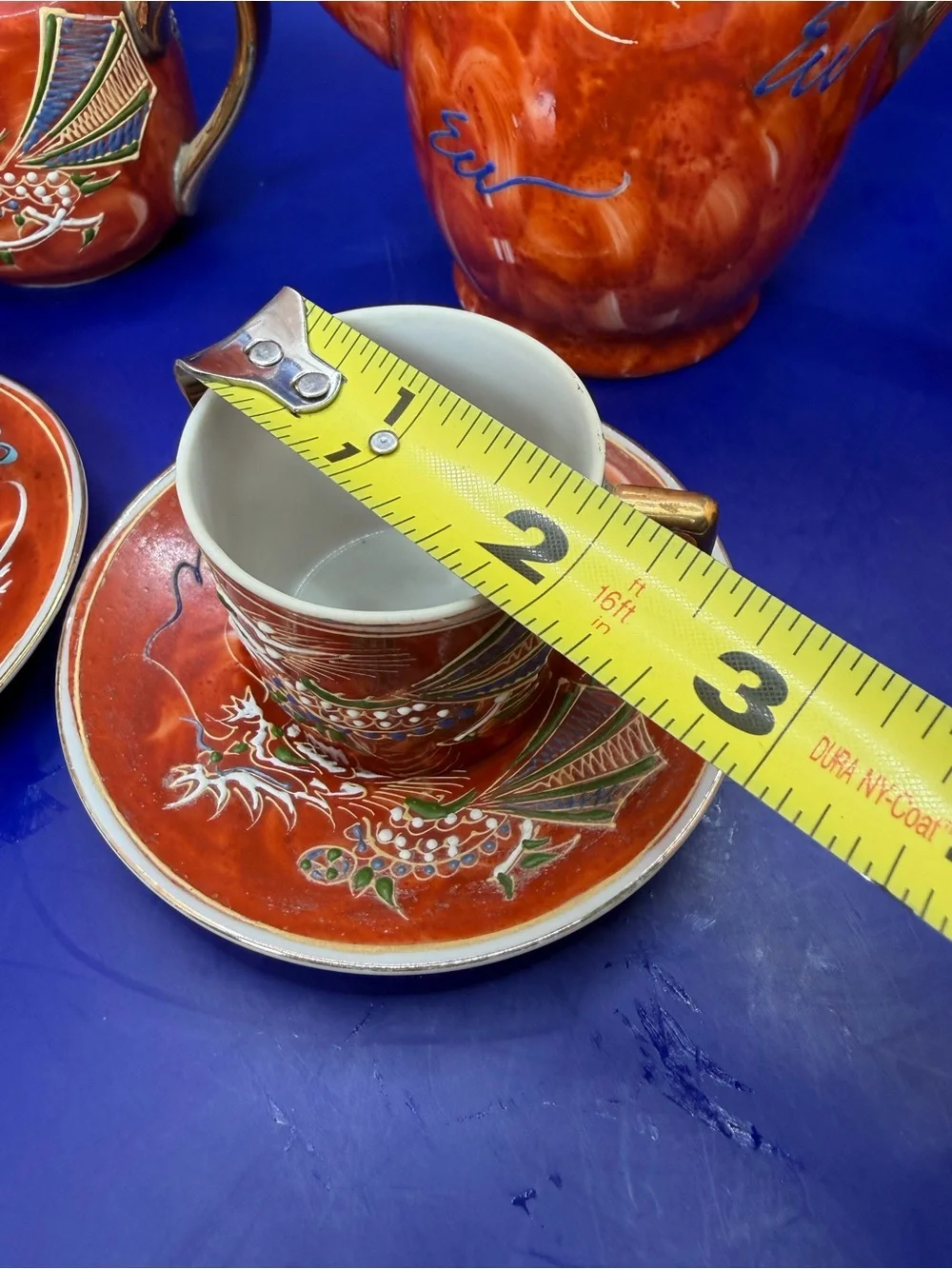 Rust Red Dragonware Porcelain Tea Set with Gold Accents - Vintage